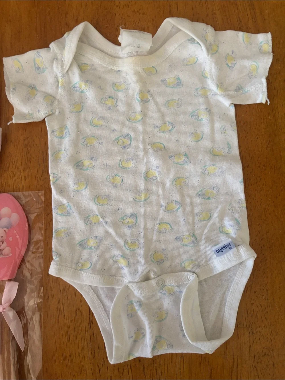 Vintage Gerber infant nightgown and onsie and bear with balloons spatula